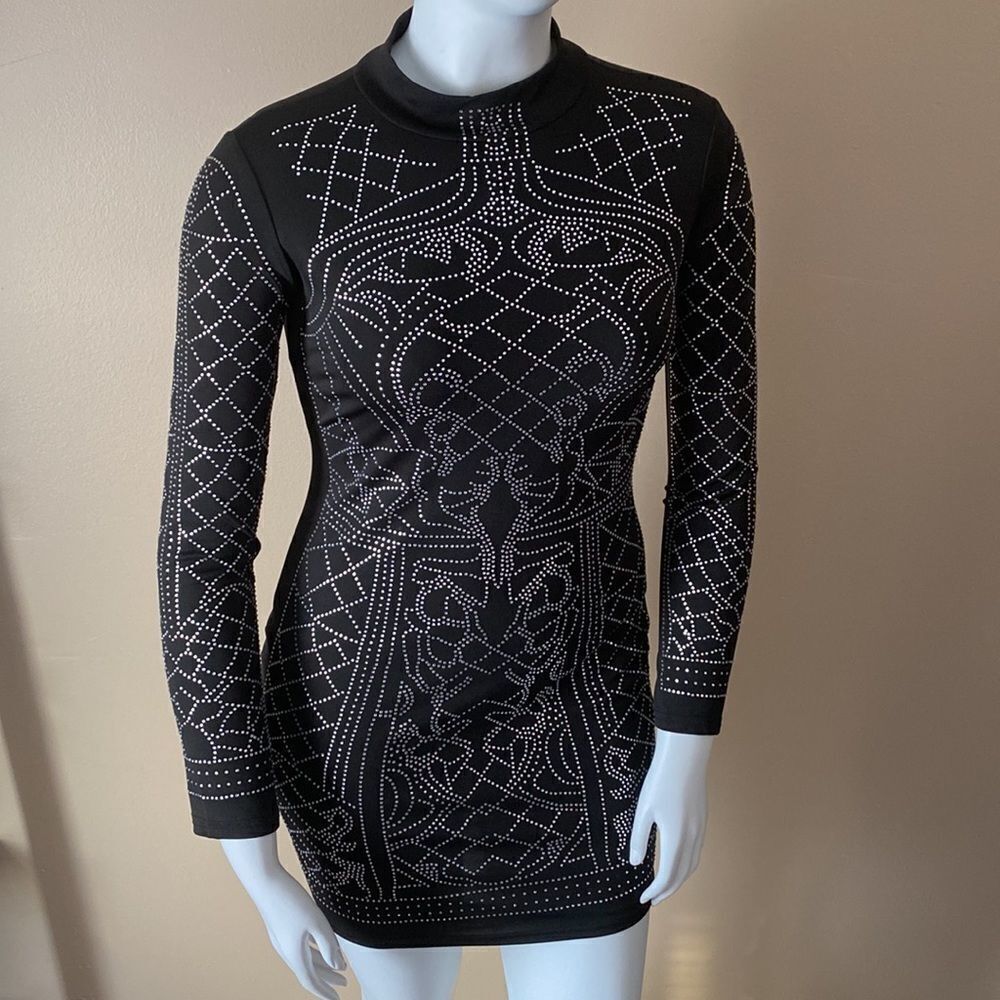 Women's Black Studded Bodycon Dress - Size M